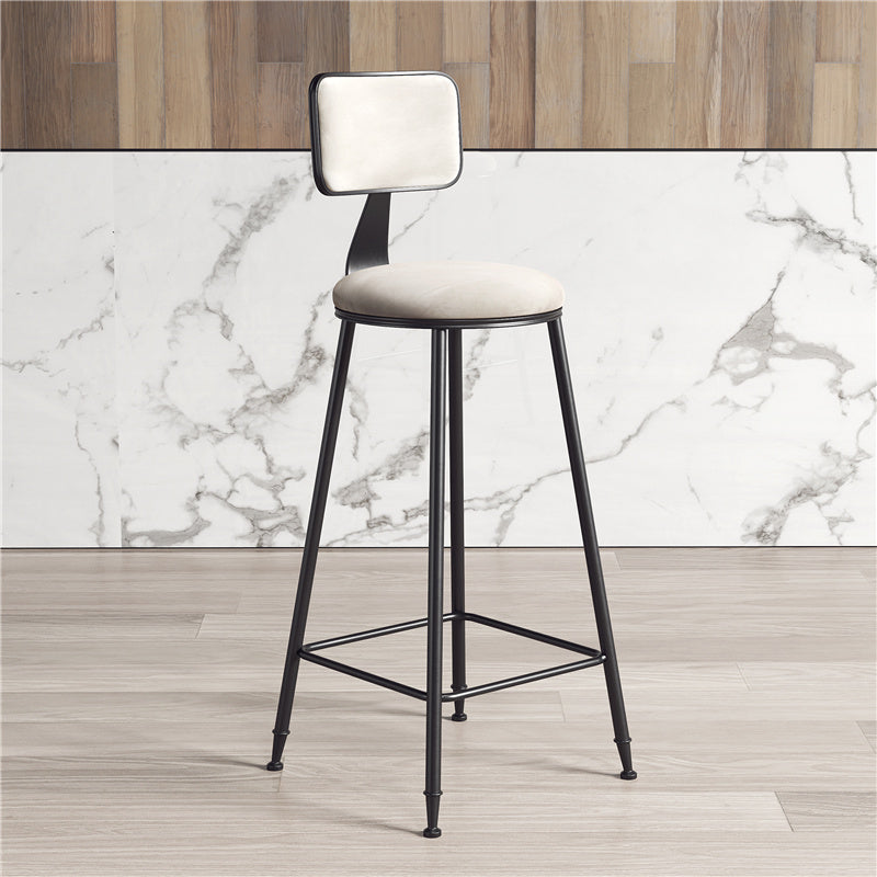 Contemporary Counter Bar Stool Backrest Velvet Bar Stool with Footrest, Iron Base