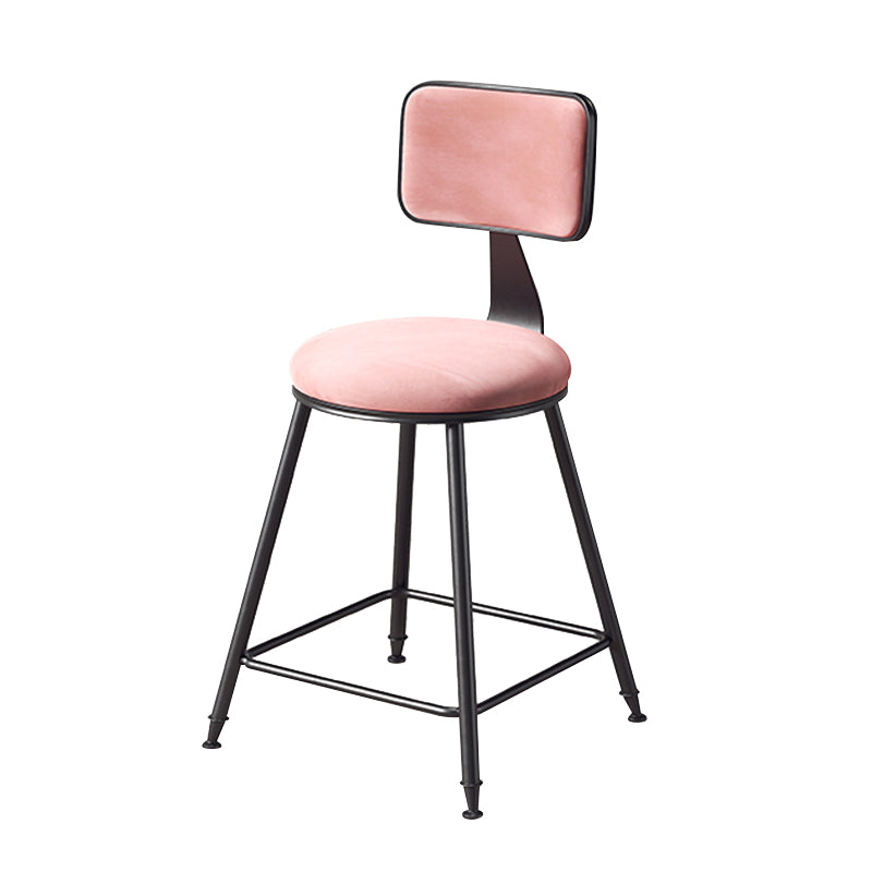 Contemporary Counter Bar Stool Backrest Velvet Bar Stool with Footrest, Iron Base