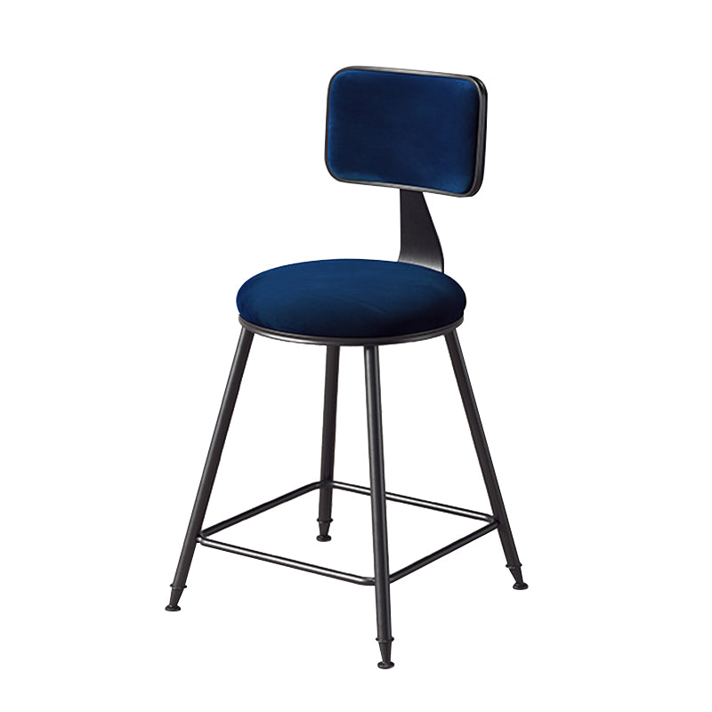 Contemporary Counter Bar Stool Backrest Velvet Bar Stool with Footrest, Iron Base