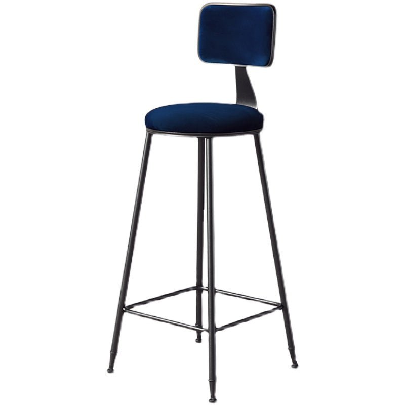 Contemporary Counter Bar Stool Backrest Velvet Bar Stool with Footrest, Iron Base