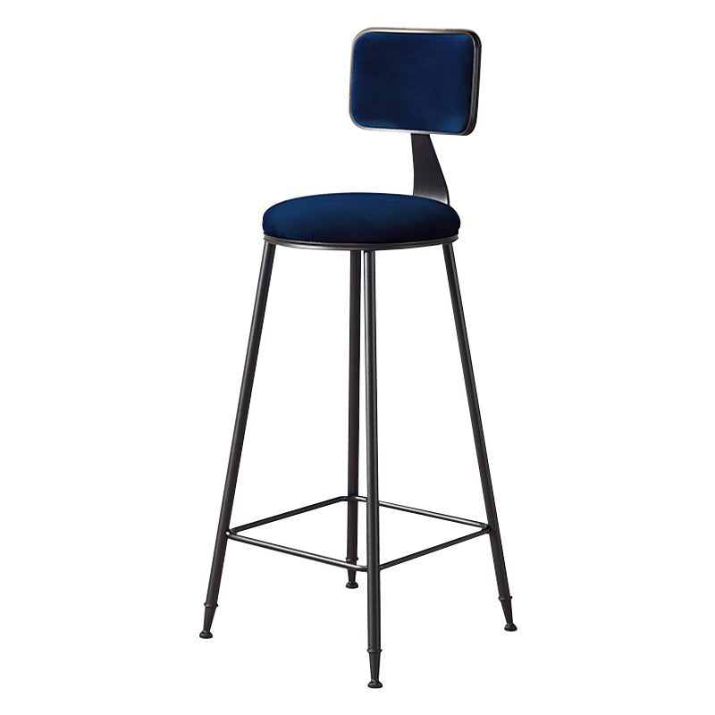 Contemporary Counter Bar Stool Backrest Velvet Bar Stool with Footrest, Iron Base
