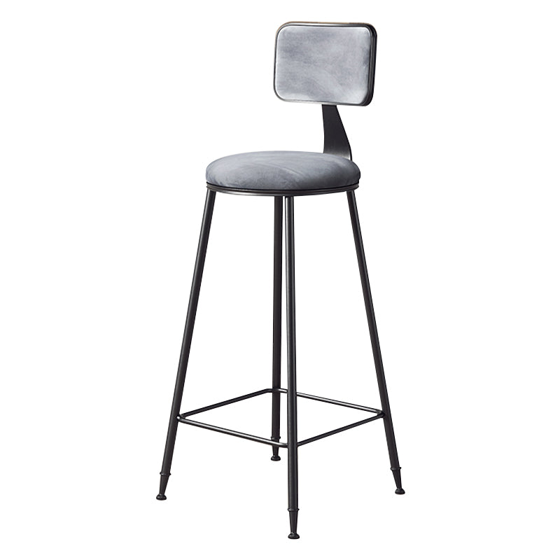 Contemporary Counter Bar Stool Backrest Velvet Bar Stool with Footrest, Iron Base