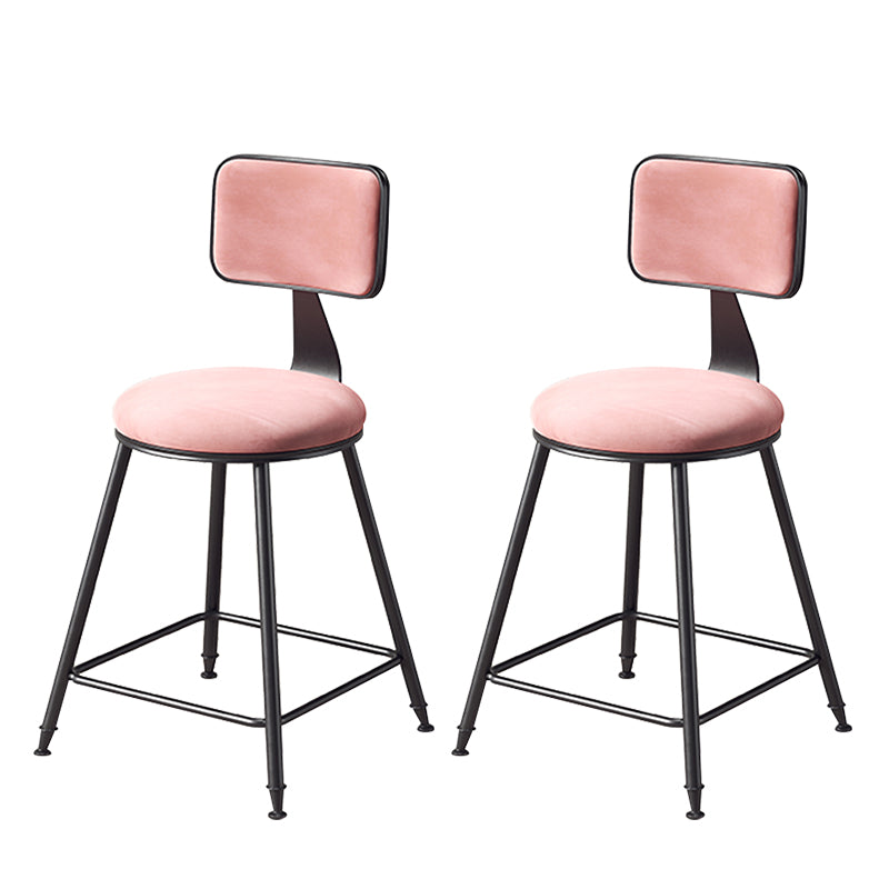 Contemporary Counter Bar Stool Backrest Velvet Bar Stool with Footrest, Iron Base
