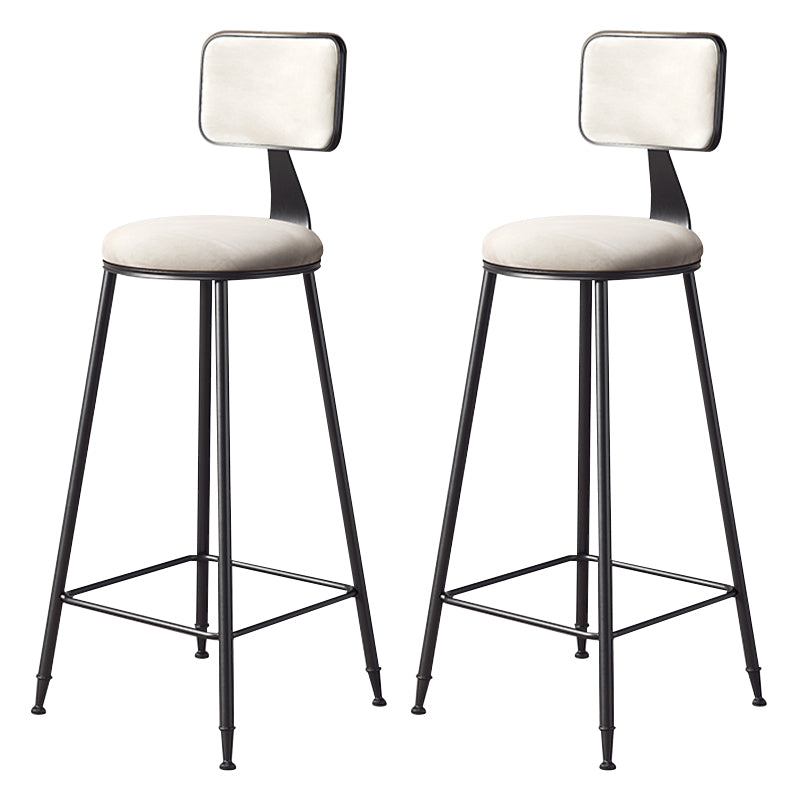 Contemporary Counter Bar Stool Backrest Velvet Bar Stool with Footrest, Iron Base