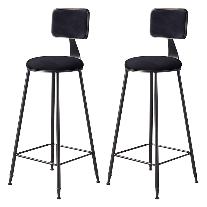 Contemporary Counter Bar Stool Backrest Velvet Bar Stool with Footrest, Iron Base