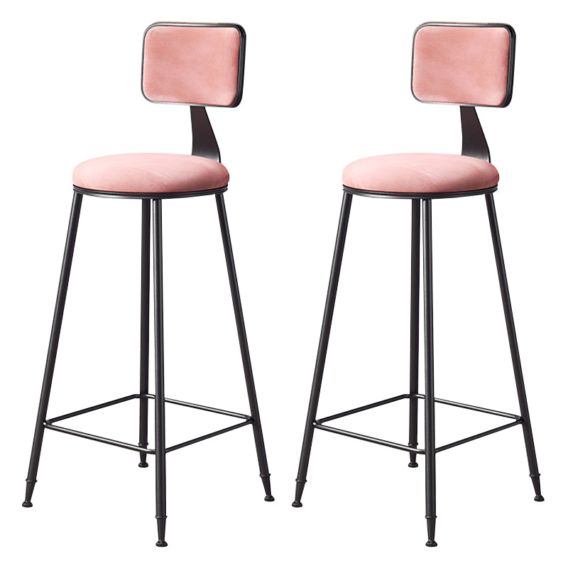 Contemporary Counter Bar Stool Backrest Velvet Bar Stool with Footrest, Iron Base