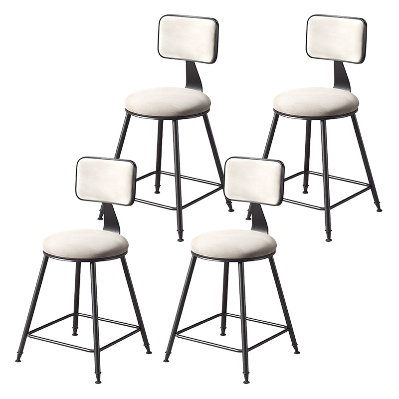 Contemporary Counter Bar Stool Backrest Velvet Bar Stool with Footrest, Iron Base