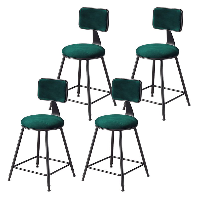 Contemporary Counter Bar Stool Backrest Velvet Bar Stool with Footrest, Iron Base