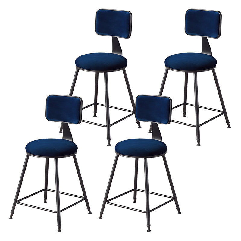 Contemporary Counter Bar Stool Backrest Velvet Bar Stool with Footrest, Iron Base