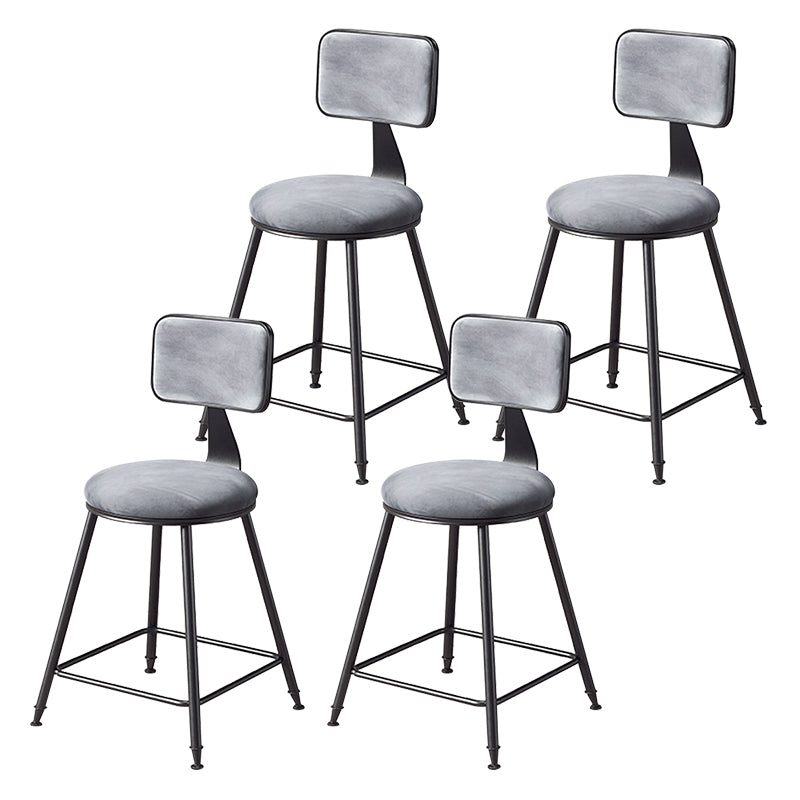 Contemporary Counter Bar Stool Backrest Velvet Bar Stool with Footrest, Iron Base