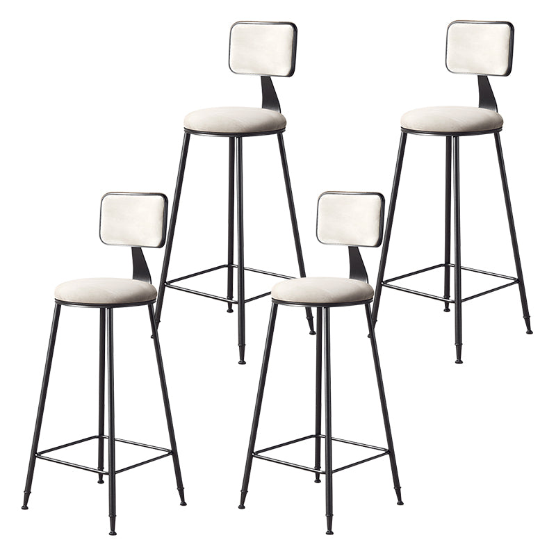 Contemporary Counter Bar Stool Backrest Velvet Bar Stool with Footrest, Iron Base
