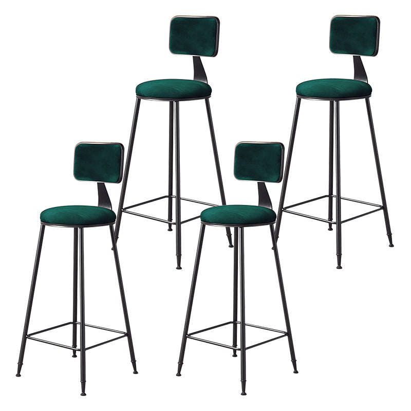 Contemporary Counter Bar Stool Backrest Velvet Bar Stool with Footrest, Iron Base