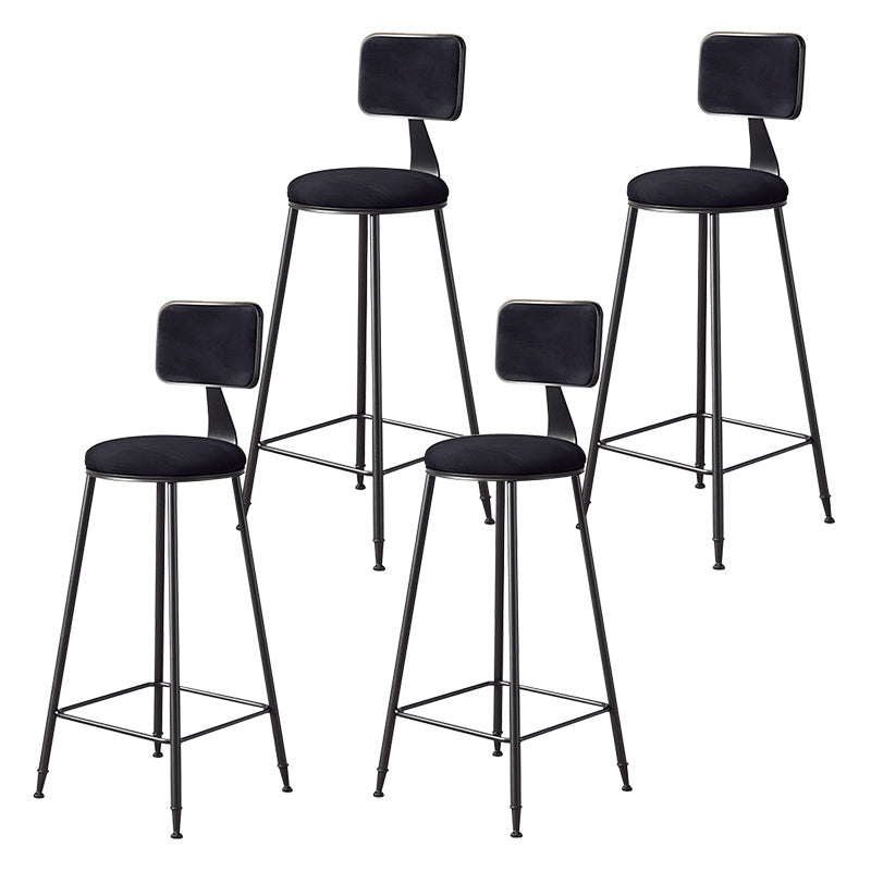 Contemporary Counter Bar Stool Backrest Velvet Bar Stool with Footrest, Iron Base