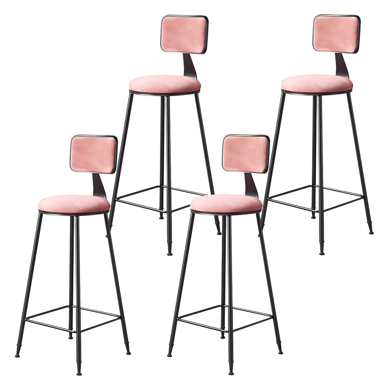 Contemporary Counter Bar Stool Backrest Velvet Bar Stool with Footrest, Iron Base