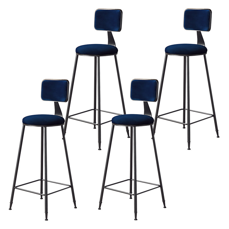 Contemporary Counter Bar Stool Backrest Velvet Bar Stool with Footrest, Iron Base