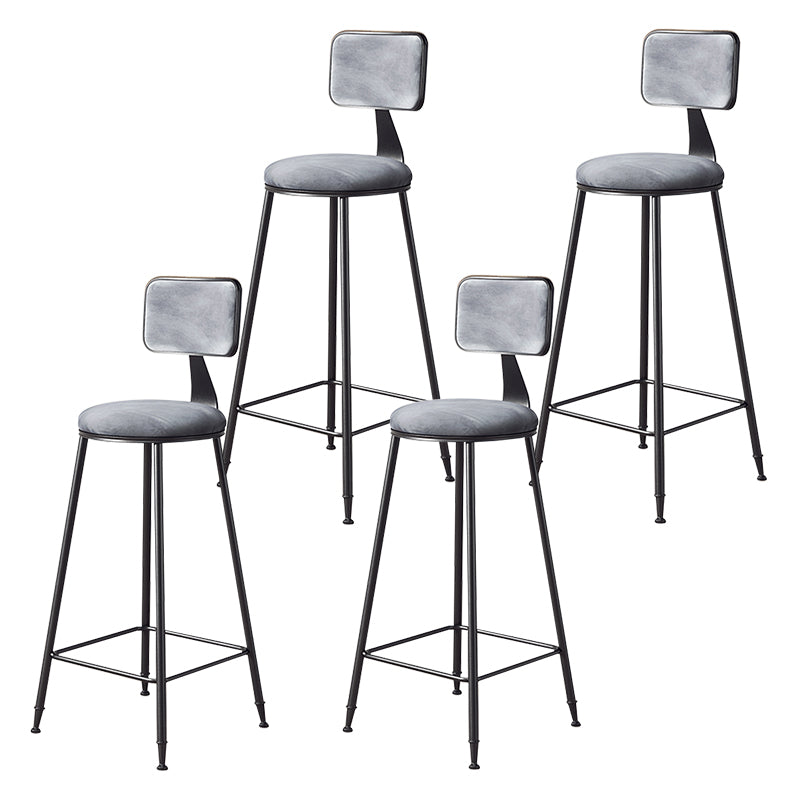 Contemporary Counter Bar Stool Backrest Velvet Bar Stool with Footrest, Iron Base
