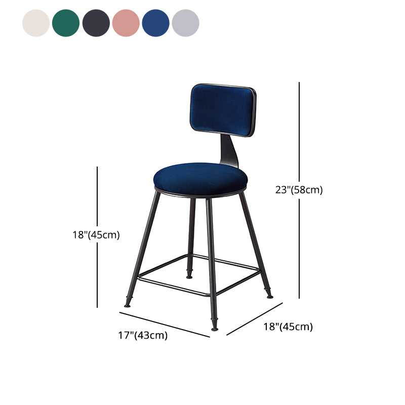 Contemporary Counter Bar Stool Backrest Velvet Bar Stool with Footrest, Iron Base