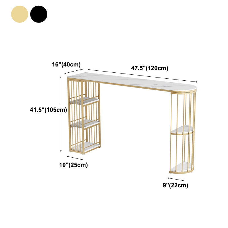 White Stone Indoor Glam Bar Dining Table Iron Double Pedestal Bistro Table with Shelve