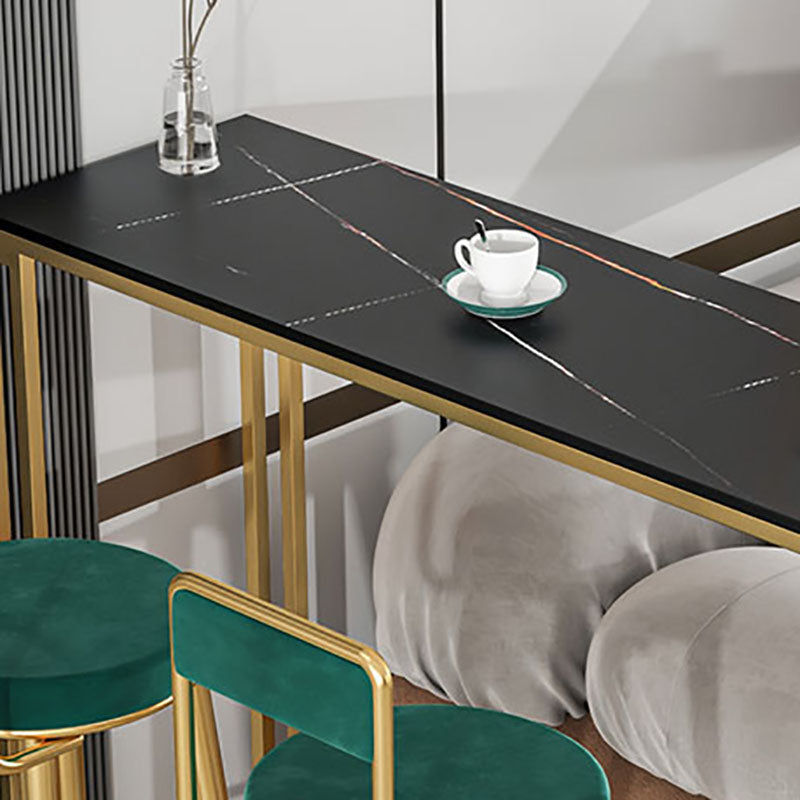 Stone Top Cocktail Table Glam Style 42-inch Height Metal Base Bar Table