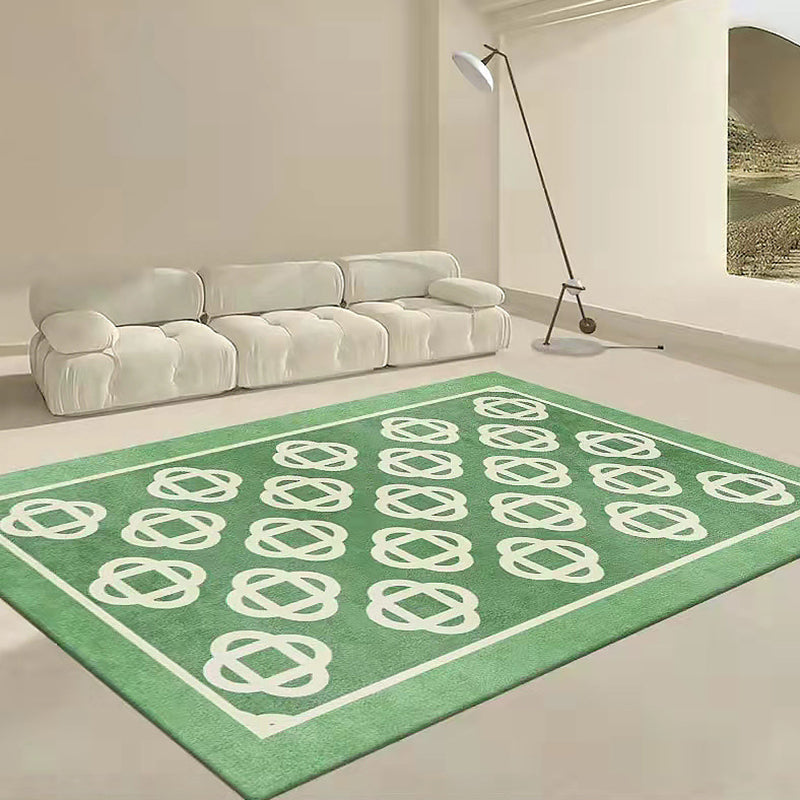 White Modern Rug Polyester Check Pattern Rug Washable Rug for Living Room