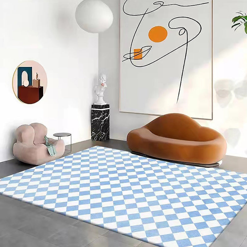 White Modern Rug Polyester Check Pattern Rug Washable Rug for Living Room