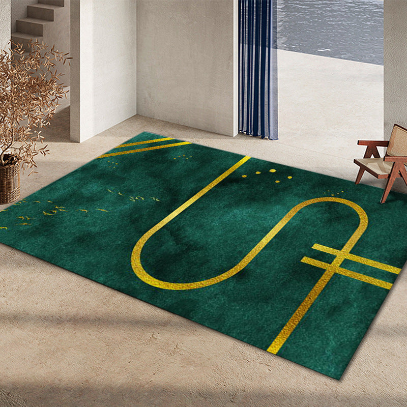Tapis graphique en vert foncé Rapis graphique Polyester Tapis résistant aux taches pour la décoration intérieure