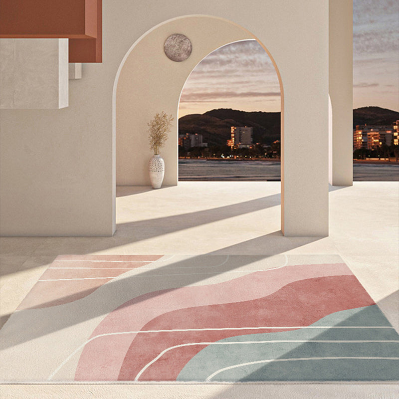 Pink Modern Rug Polyester Color Piece Area Rug Washable Rug for Drawing Room
