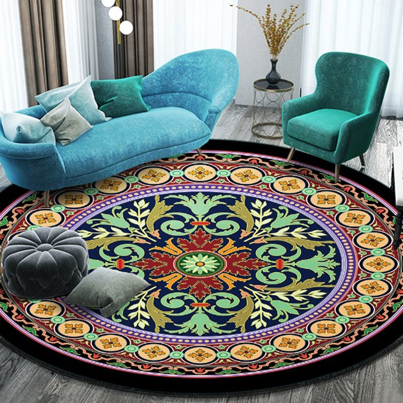 Bohemian Round Rug Polyester Rug Stain Resistant Rug for Living Room Bedroom