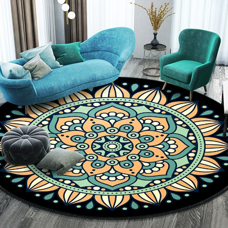 Bohemian Round Rug Polyester Rug Stain Resistant Rug for Living Room Bedroom