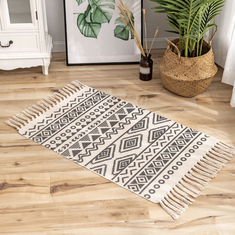 Tappeto da tappeto con tappeto con frangia solida bohémien per decorazione per la casa