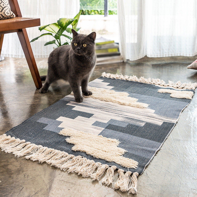 Alfombra de alfombra de algodón con alfombra de algodón lavable con alfombra de alfombra de alfombra bohemia con franja