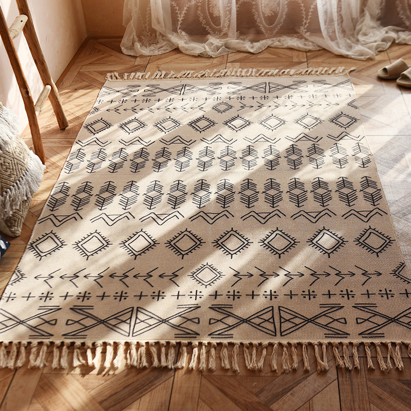 Cotton Area Carpet Tribal Print Indoor Rug Fringe Rug for Home Decoration