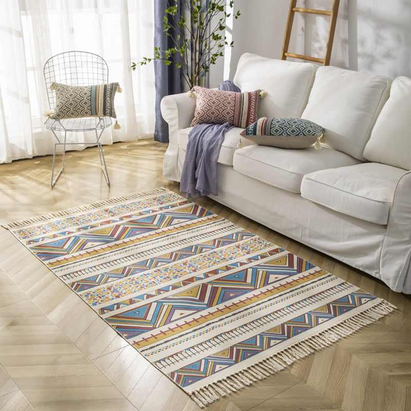 Retro Carpet Ameicana Pattern Cotton Blend Rug Fringe Design Carpet for Home Decor