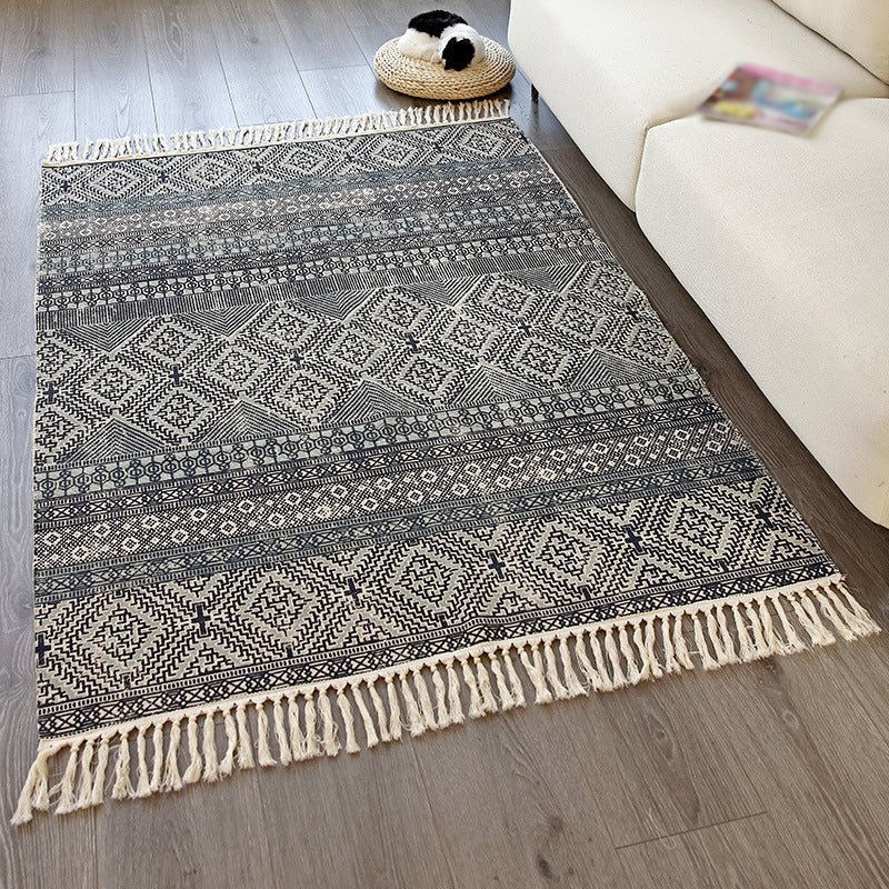 Bohemian Carpet Ameicana Pattern Cotton Rug Fringe Design Carpet for Living Room