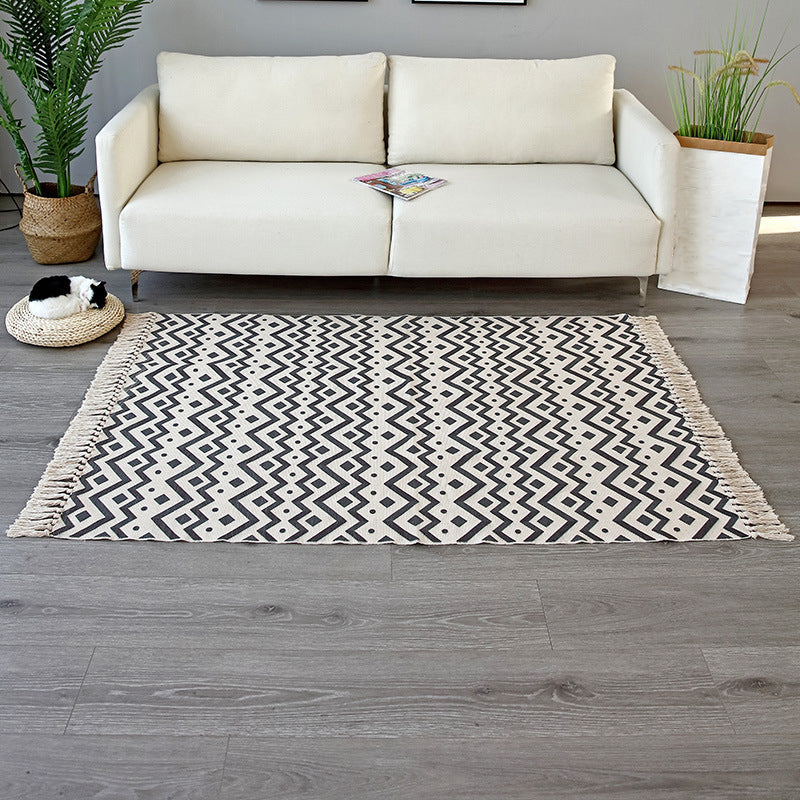 Bohemian Carpet Ameicana Pattern Cotton Rug Fringe Design Carpet for Living Room