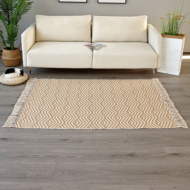 Bohemian Carpet Ameicana Pattern Cotton Rug Fringe Design Carpet for Living Room