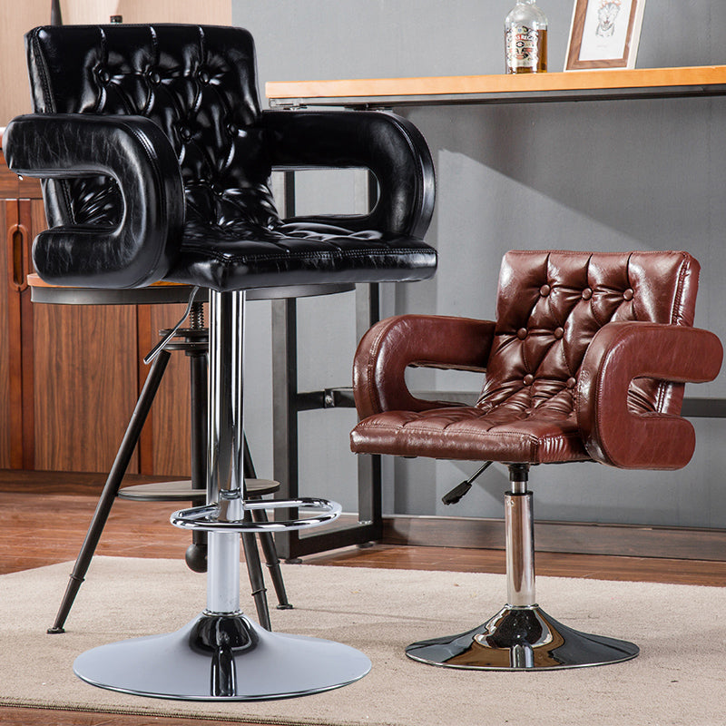 Modern Armed PU Upholstery Bar Stool Adjustable Swivel Backrest Counter Chair