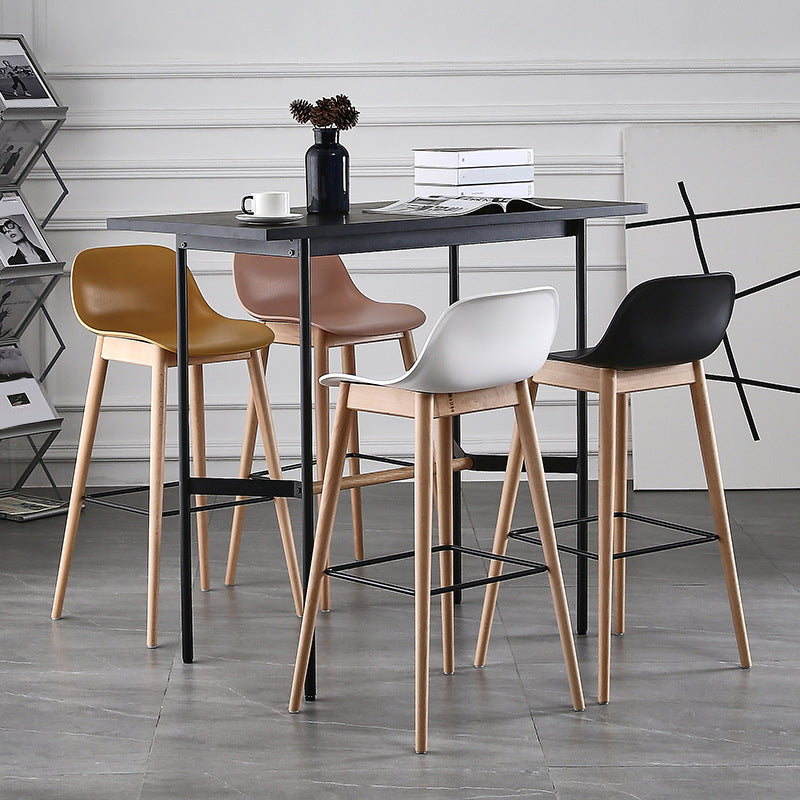 Nordic Style Plastic Wood Barstool 4 Legs Backrest Colorful Bar Stool, Set of 2