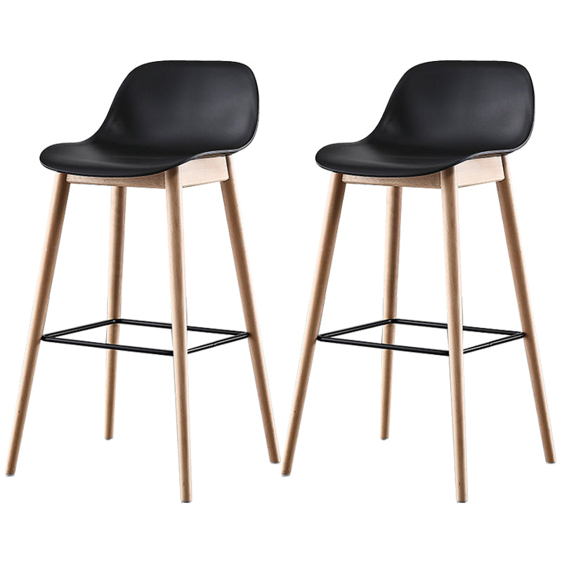 Nordic Style Plastic Wood Barstool 4 Legs Backrest Colorful Bar Stool, Set of 2