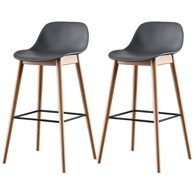 Nordic Style Plastic Wood Barstool 4 Legs Backrest Colorful Bar Stool, Set of 2