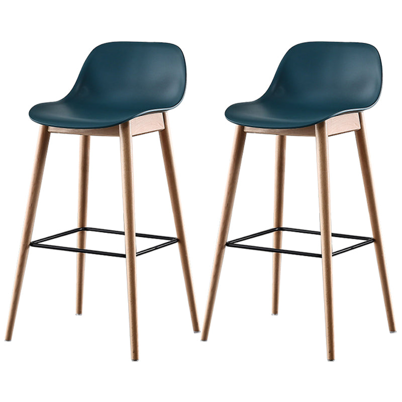 Nordic Style Plastic Wood Barstool 4 Legs Backrest Colorful Bar Stool, Set of 2