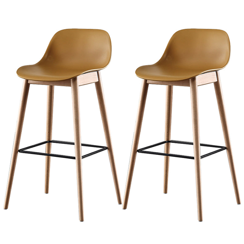Nordic Style Plastic Wood Barstool 4 Legs Backrest Colorful Bar Stool, Set of 2