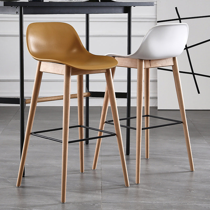 Nordic Style Plastic Wood Barstool 4 Legs Backrest Colorful Bar Stool, Set of 2