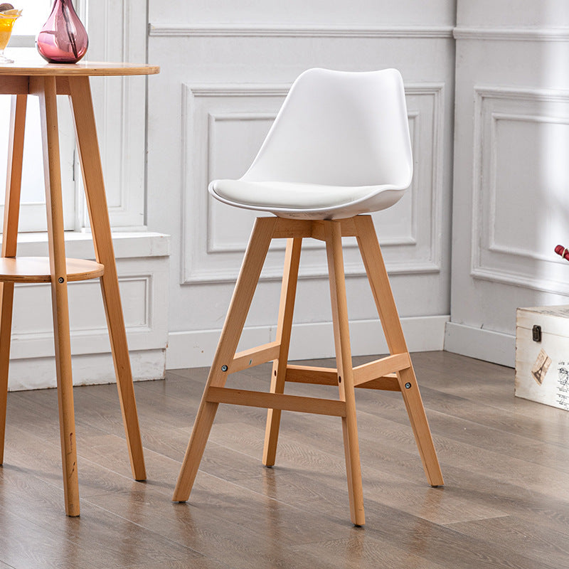 Contemporary Backrest Bar Stool Leather Wood 4 Legs Bar Stool , 1 Piece