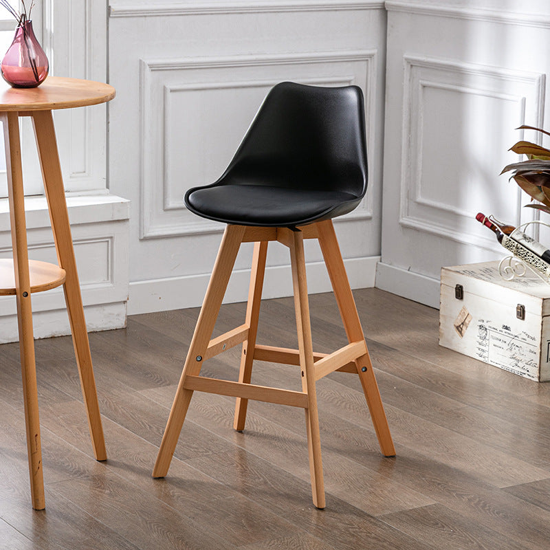 Contemporary Backrest Bar Stool Leather Wood 4 Legs Bar Stool , 1 Piece