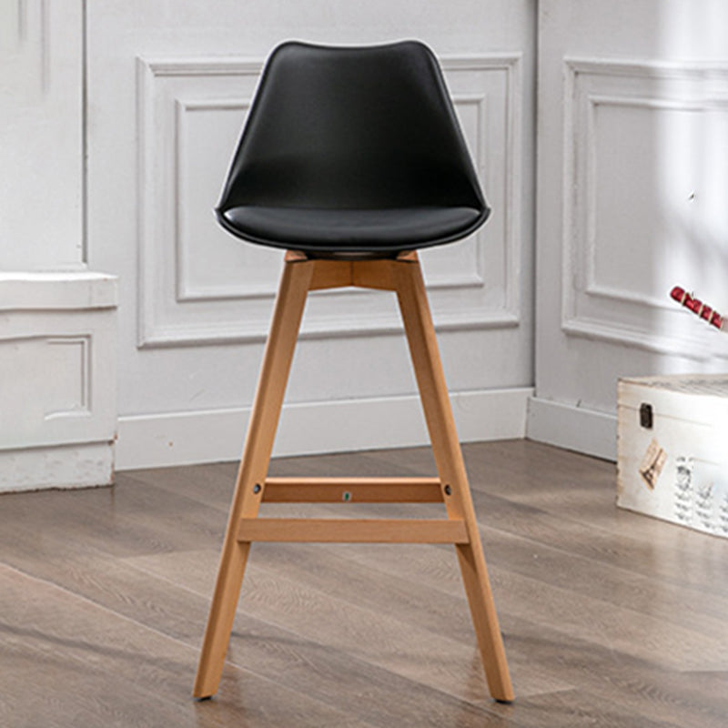 Contemporary Backrest Bar Stool Leather Wood 4 Legs Bar Stool , 1 Piece