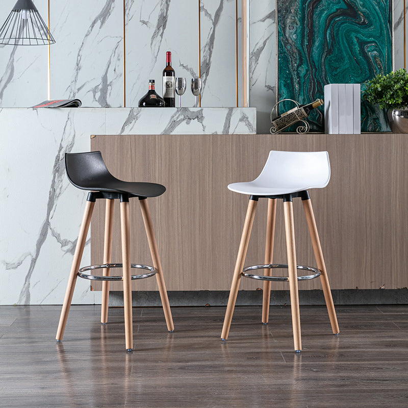 Nordic Style Barstool Plastic Seat Wood 4 Legs Bar Stool for Dining Room, Set of 2