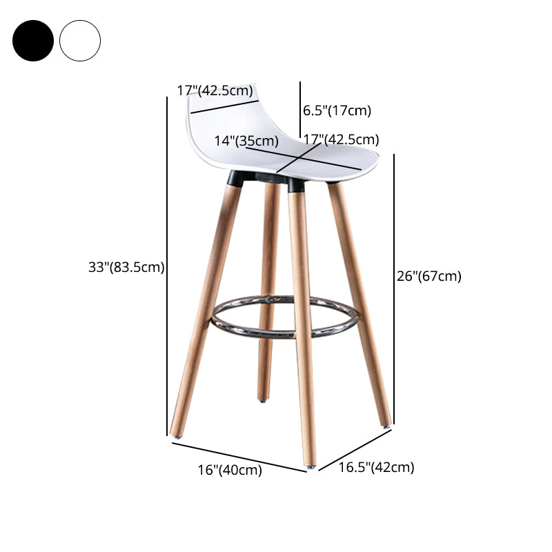 Nordic Style Barstool Plastic Seat Wood 4 Legs Bar Stool for Dining Room, Set of 2