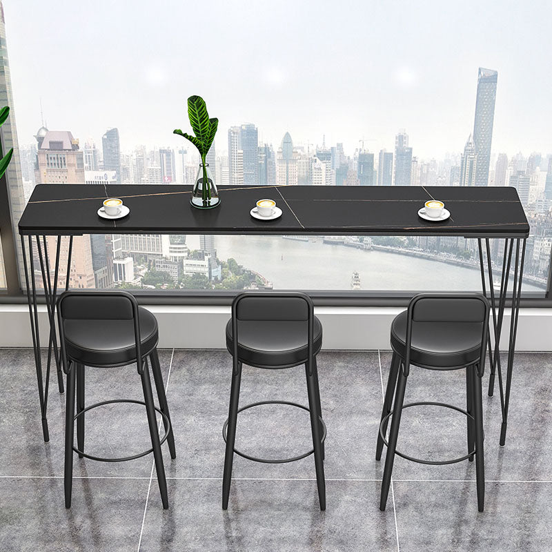 Mesa de barra de hierro negro industrial Mesa de mármol sintético Top 41.3 "H Mesa Bistro