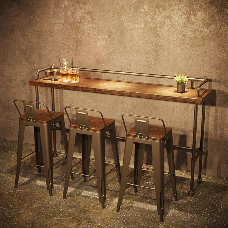 Mesa de barra de hierro negro industrial Rectángulo de madera marrón Top 41.3 "H Mesa Bistro